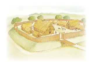  ??  ?? ABOVE An Anglo-Saxon farmstead protected by a wooden pallisade and a ditch. Typically such a settlement would have housed two or three families. The Anglo-Saxons mostly built using wood – unlike the Romans who inhabited the land before them and were master stone builders