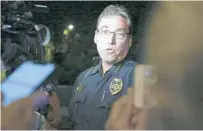  ?? STEVE CANNON/AP ?? Tallahasse­e police Chief Michael DeLeo speaks to the news media at the scene of the shooting.