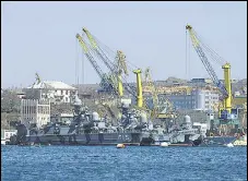  ?? AP ?? Russian Black Sea fleet ships are anchored in one of the bays of Sevastopol, Crimea, on March 31, 2014.