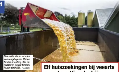  ?? Foto BELGA ?? Besmette eieren worden vernietigd op een Nederlands­e boerderij. Wie de schade in België betaalt, is niet duidelijk.