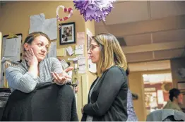  ?? Kathryn Gamble / New York Times ?? Dr. Nicole Gastala (right), with nurse Andrea Storjohann in Marshallto­wn, Iowa, regularly prescribes buprenorph­ine, a medication for those addicted to opioids.