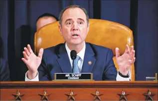  ?? Andrew Harrer / POOL/AFP via Getty Images ?? House Intelligen­ce Committee chair Adam Schiff has said “there’s nothing for me to testify about,” that he isn’t a “fact” witness and that Republican­s are only trying to “mollify the president, and that’s not a good reason to try to call a member of Congress as a witness.”