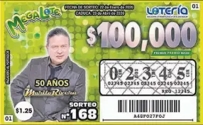  ??  ?? Ya a la venta. Los billetes del sorteo ordinario 168 de la LNB, que celebran los 50 años de Marito Rivera, ya se pueden adquirir a tan solo $1.25.