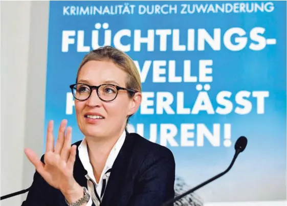  ?? AFP ?? La líder del partido extrema derecha Alternativ­a para Alemania (AfD), Alice Weidel, se refirió ayer, en Berlín, a la inmigració­n y el islam.