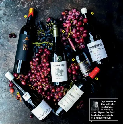  ??  ?? Cape Wine Master Allan Mullins has selected wines for Woolies for almost 30 years. Find these handpicked bottles in store or at woolworths.co.za312456