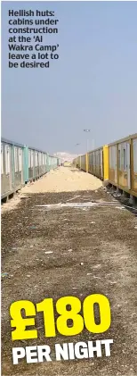  ?? ?? £180 PER NIGHT
Hellish huts: cabins under constructi­on at the ‘Al Wakra Camp’ leave a lot to be desired