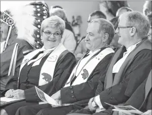  ?? ERIN POTTIE/CAPE BRETON POST ?? Members of the Nova Scotia judiciary, including presiding judge for Wagmatcook, Laurie Halfpenny MacQuarrie, from left, Warren Zimmer and Lawrence O’Neil, attended the grand opening of the province’s newest courthouse believed to be the first time a superior court in a Canadian province will hold regular sittings in a First Nations community.