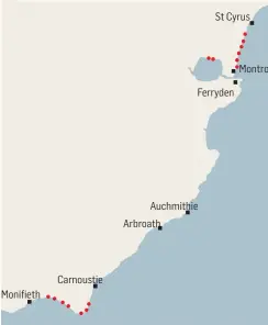  ??  ?? The red dots depict areas on the Angus coastline that face erosion by 2050. Environmen­t Secretary Roseanna Cunningham, right, spelled out the future for Scotland’s coast in bleak terms. St Cyrus Montrose Ferryden Auchmithie Arbroath Carnoustie Monifieth