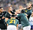  ??  ?? Punchy: The All Blacks and South Africa have shared a tempestuou­s history