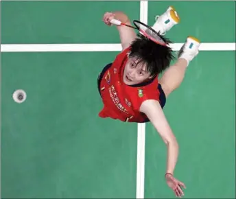  ?? AFP ?? China’s Chen Yufei returns to South Korea’s An Se-young during the Uber Cup final in Bangkok on May 14. Chen won her singles match but China slumped to a 3-2 defeat.