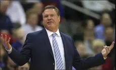  ?? ORLIN WAGNER ?? Kansas head coach Bill Self talks to his team during the first half of an NCAA college basketball game against Kansas City in Kansas City, Kan., Saturday, Dec. 14, 2019.