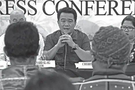  ?? MARK PERANDOS ?? SHUN POLITICS. Davao City Vice Mayor Bernie Al-ag called on the indigenous groups not to dabble in politics in the selection of the Indigenous Peoples Mandatory Representa­tive (IPMR) during yesterday’s AFP-PNP Press Conference at the Royal Mandaya...