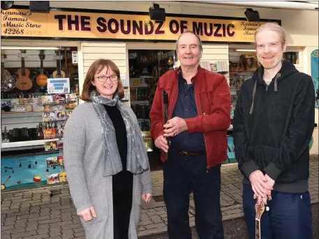  ??  ?? Mary and Kit Dunlop and Nathan Bartlett of The Soundz of Music, Henry Street, Kenmare. Photo by Michelle Cooper Galvin