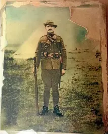  ??  ?? The photo of the unknown soldier found in a Greytown garage. He may have been a mounted rifleman.