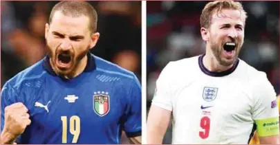  ??  ?? Italy’s Captain, Georgio Chiellini (left) and Harry Kane will go to war tonight for the most coveted prize in European football