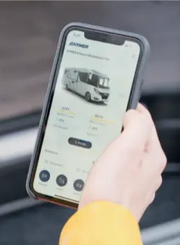  ??  ?? Der Homescreen der Hymer-Connect-App zeigt eine Übersicht auf die wichtigste­n Funktionen.