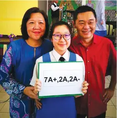  ??  ?? Loh (left) and Aerissa (centre) in Kota Kinabalu after Aerissa received the award for her excellent result in SPM 2016.