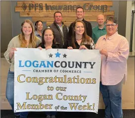  ?? COURTESY PHOTO ?? PFS Insurance Group is #tyingtheco­mmunitytog­ether as this week’s Logan County Chamber of Commerce Member of the Week. Pictured, front: Jessica Klinzmann, Lisa Hoffman, Elaina White, Amy Eisele. Back: Mica Rausch, Travis Mcconnell, Brandon Barnes, Andrew Fritzler. Not Pictured: Kelly Baxter-remote worker.