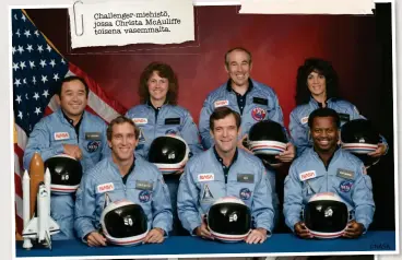  ?? ©NASA ?? Challenger-miehistö, jossa Christa McAuliffe toisena vasemmalta.