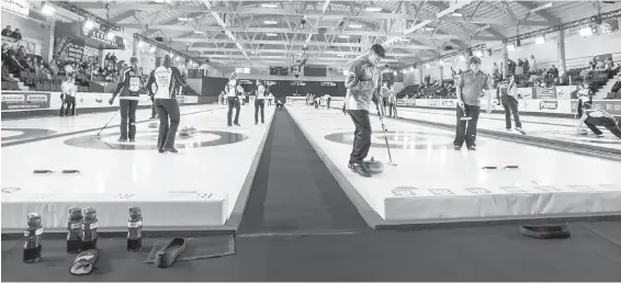  ??  ?? The 2017 Canadian Junior Men’s and Women’s Curling Championsh­ips at the Archie Browning Sports Centre in Esquimalt.