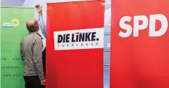  ?? FOTO: SASCHA FROMM ?? Vorbereite­t: Nach der Landtagswa­hl sondieren die Spitzen von Linken, SPD und Grünen gestern im Erfurter Haus Dacheröden.