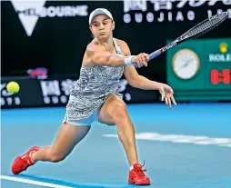  ?? — AP ?? Ashleigh Barty of Australia en route to her 6-4, 6-3 win over Amanda Anisimova of the USA during their Australian Open fourth round match in Melbourne on Sunday.
