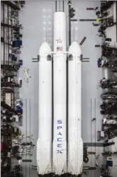  ??  ?? This photo made available by SpaceX in December shows the Falcon Heavy rocket in a hangar at Cape Canaveral, Fla. It is scheduled for a test flight this month.