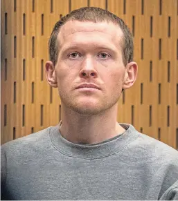  ??  ?? Brenton Harrison Tarrant appears in court in New Zealand.