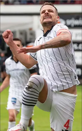  ?? ?? Kyle Benedictus netted his first Pars goal in Saturday’s draw with Falkirk. Photo: Craig Brown