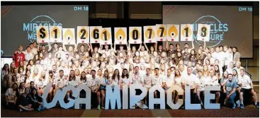  ?? CONTRIBUTE­D ?? Students at UGA Miracle raise funds all year and end with the dance marathon to raise money for Children’s Healthcare of Atlanta. Along with UGA, Kennesaw State University and Georgia Tech host their own dance marathons to raise money for the local...