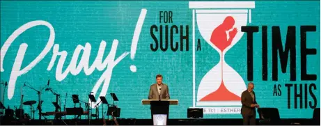  ?? AP PHOTO BY MATT YORK ?? Dr. Steve Gaines gives the president’s address during the Southern Baptist Convention annual meeting, Tuesday, in Phoenix.