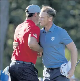  ??  ?? Europe’s Danny Willett, right, and USA’s Brooks Koepka.