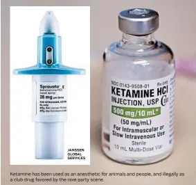  ?? JANSSEN GLOBAL SERVICES TERESA CRAWFORD/AP ?? Ketamine has been used as an anesthetic for animals and people, and illegally as a club drug favored by the rave party scene.