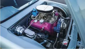  ??  ?? AN EDELBROCK-EQUIPPED, CARBURETED ’97 4.3L VORTEC V-6 OUT OF A CHEVY S-10 WAS USED TO MORE THAN DOUBLE THE TRUCK’S ORIGINAL HORSEPOWER OUTPUT, WHILE A BRIGHT PINK PAINTJOB REALLY MADE THIS MILL STAND OUT!