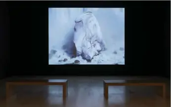  ??  ?? Jennifer Baichwal and Nicholas de Pencier’s Ice Forms, Niagara Falls, American Side (video still), 2017, provides an appetizer for The Anthropoce­ne, their film with Edward Burtynsky out later this year.