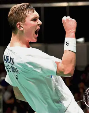  ??  ?? Final bound: Denmark’s Viktor Axelsen celebratin­g his win against South Korea’s Son Wan-ho during the Japan Open semi-finals in Tokyo yesterday. — AFP