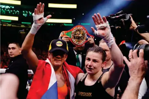  ?? (Getty) ?? Katie Taylor beat Amanda Serrano in New York last April to retain her lightweigh­t crown