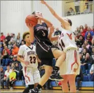  ?? AUSTIN HERTZOG (LEFT), SAM STEWART (CENTER), PETE BANNAN (RIGHT) - DIGITAL FIRST MEDIA ?? From left, Tori Boalton, Katie Armstrong and Kylie Webb round out the Boyertown starting 5 along with seniors Abby Kapp and Alli Marcus, top.