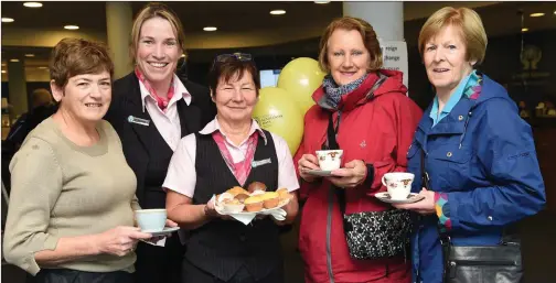  ?? Photo by Michelle Cooper Galvin ?? Anne Moynihan, Karena McCarthy, Margaret Moynihan, Josephine Lawlor and Phil Newby enjoying the 25th Anniversar­y Hospice Coffee Morning in the Killarney Credit Union, Beech Road, Killarney on Thursday.
