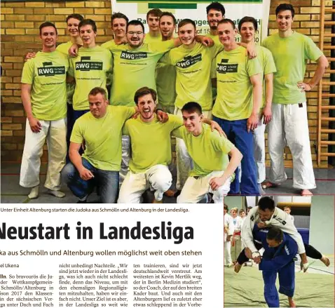  ??  ?? Unter Einheit Altenburg starten die Judoka aus Schmölln und Altenburg in der Landesliga. Marcel Wolff setzt gegen Tobias Hantschel zum Wurf an. Fotos (): Axel Ukena