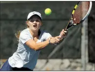  ?? Arkansas Democrat-Gazette/THOMAS METTHE ?? Greenwood’s Olivia Gaston advanced to the semifinals in the Class 6A state tennis tournament with a victory over Jonesboro’s Madison Shelton.