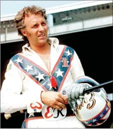 ?? ASSOCIATED PRESS /FILE PHOTO ?? Evel Knievel poses Aug. 20, 1974, at the Canadian national exhibition stadium in Toronto. Fifty years after Evel Knievel so famously wiped out trying to jump the fountain at Caesar’s Palace, action sports wild man Travis Pastrana nailed the stunt July 8, 2018, in the finale of a triple-header tribute to the late daredevil.