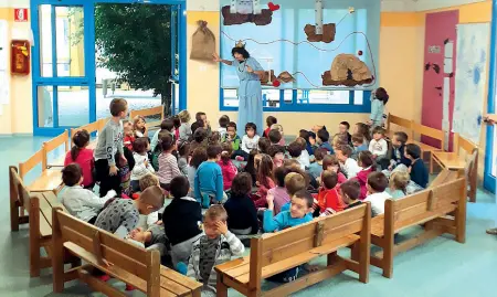  ??  ?? Il viaggio I bambini delle scuole dell’infanzia di Bellusco e Mezzago, in Brianza, durante una lezione-gioco sull’Odissea di Omero