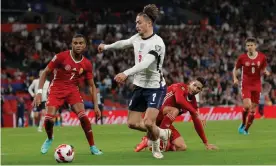  ?? Jenkins/The Guardian ?? Jack Grealish came off on the hour as England’s experiment faltered. Photograph: Tom