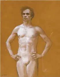  ??  ?? Jamie Wyeth (b. 1946), Three Quarter Figure, Study for Portrait of Rudolf Nureyev (Study #91). Graphite and gouache on paper, 48 x 36 in.