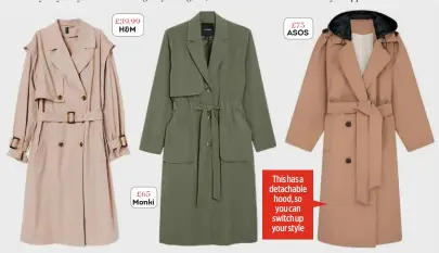  ??  ?? £39.99 H&M £65 Monki £75 ASOS
This has a detachable hood, so you can switch up your style