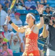  ?? NYT ?? ▪ Anastasija Sevastova exults after winning her quarterfin­al against Sloane Stephens in New York.