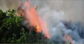  ?? (Photo Alain Le Roux) ?? D’impression­nantes flammes de plus de  mètres de haut ont rapidement grimpé le massif forestier, jusqu’à la ligne de crête...
