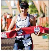  ?? ASHLEY LANDIS / FOR AMERICAN-STATESMAN ?? Amy Marsh,shown finishing a 2011 triathlon in Austin, was diagnosed in 2014 with acute myeloid leukemia.