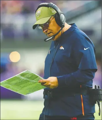  ?? — USA TODAY SPORTS ?? Denver Broncos head coach Vic Fangio put his foot in his mouth when he said, ‘I don’t see racism at all in the NFL. I don’t see discrimina­tion in the NFL.’